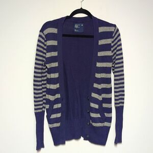 American Eagle Blue & Gray Striped Button Front Cardigan